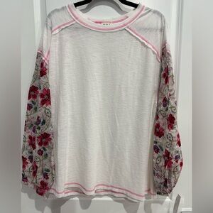 POL White Blouse with Floral Sleeves NWT